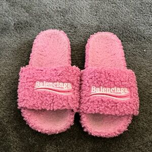 Balenciaga Pink Sherpa Slide Sandals